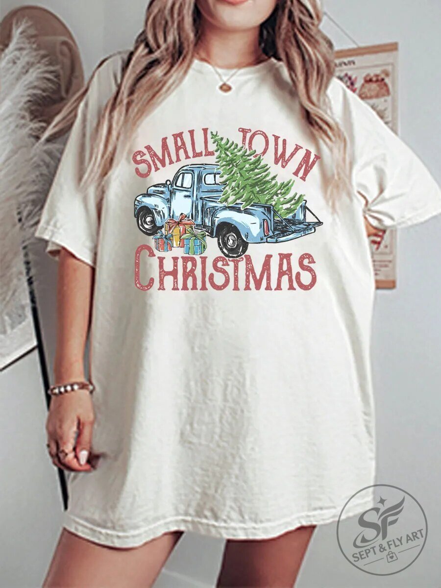Small Town Christmas Vintage Truck with Tree and Presents Graphic T-Shirt
