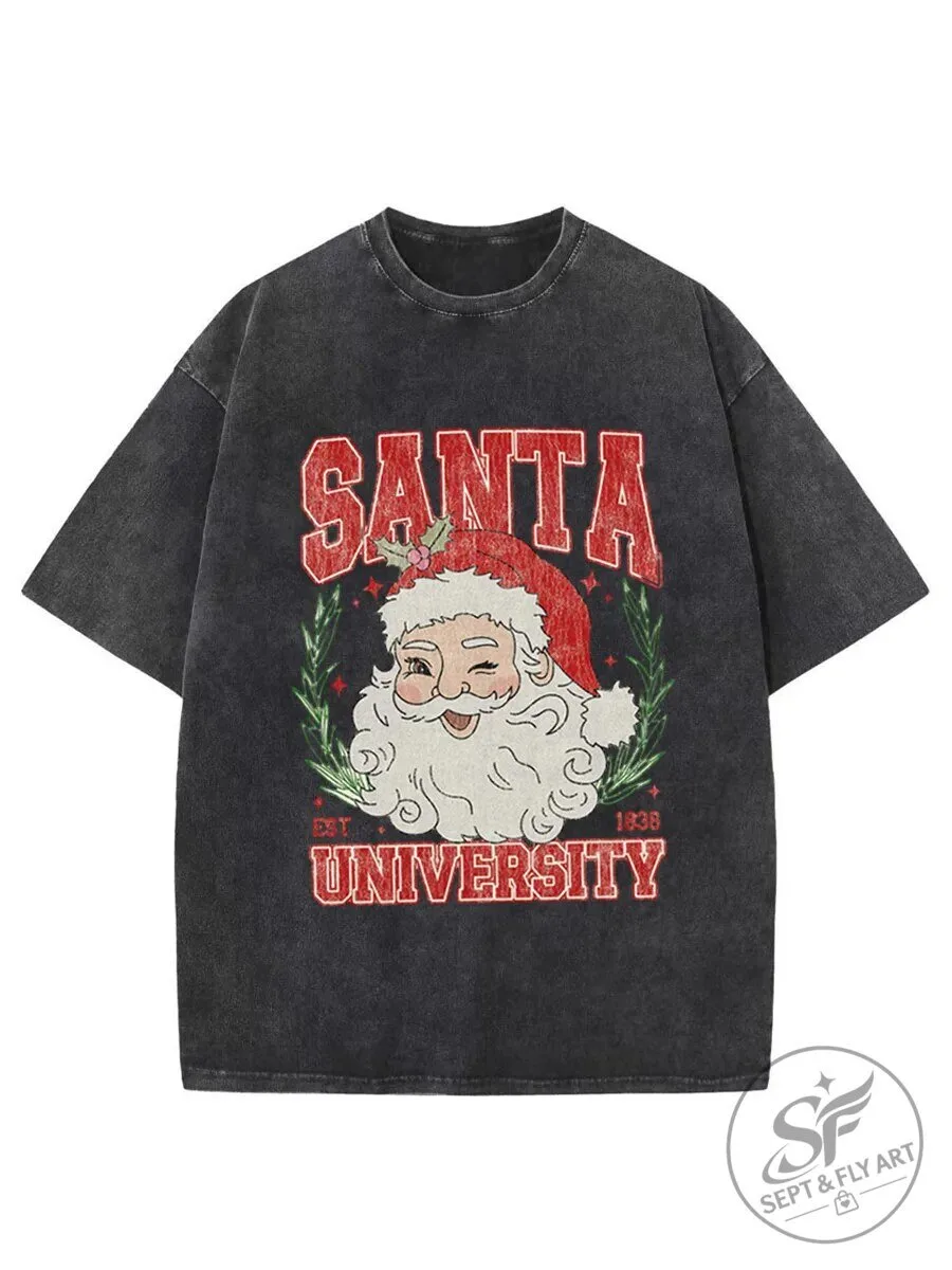 Vintage Santa University Christmas Washed Cotton T-Shirt