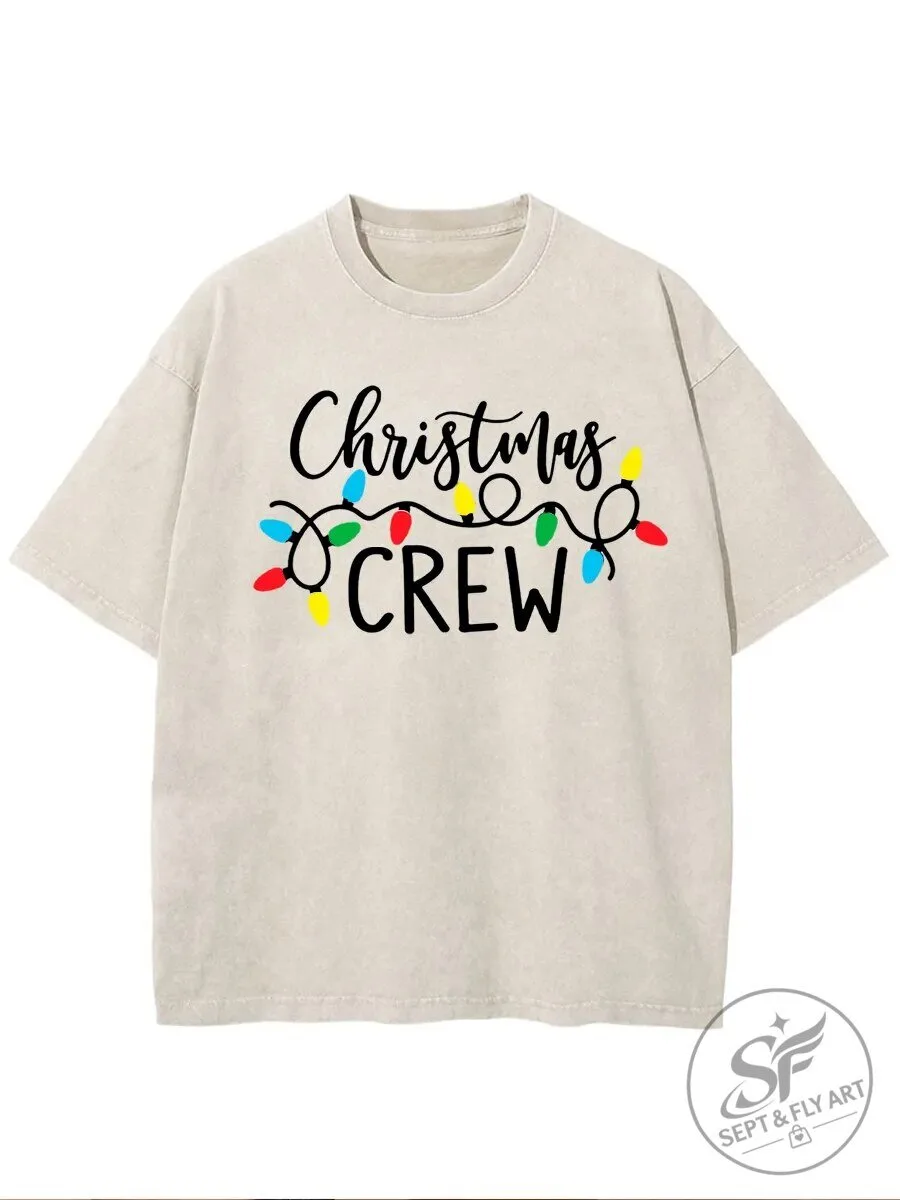 Christmas Crew Holiday Lights Festive Graphic Oversized Washed T-Shirt
